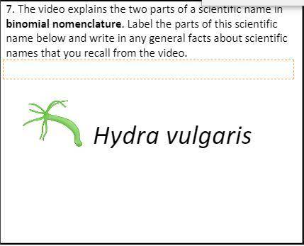 i need help now 7.The video explains the two parts of a scientific name in binomial nomenclature. L