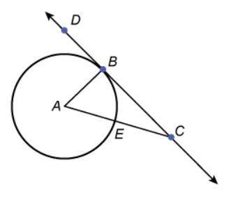 AB is a radius. Line CD is tangent to circle A at point B. AB = 5 ft and EC = 8 ft.

BC = ___ ft