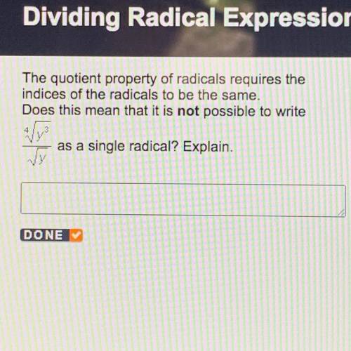 The quotient property of radicals requires the indices of the radicals to be the same. Does this me