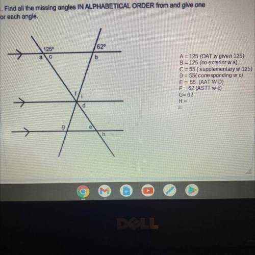 Explain how g is 62 degrees using angle theorem. Ex supplementary angle theorem, ASTT. Etc
