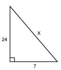 What is the value of x?

Enter your answer in the box.
x =
A right triangle. The legs are labeled