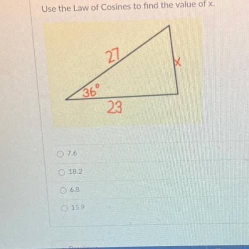 Use the law of cosines to find the value of X