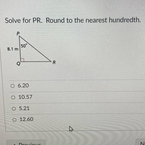 Solve for PR. Round to the nearest hundredth.