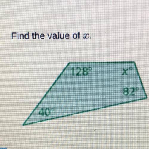 Find the value of X.
128°
x
82°
40°