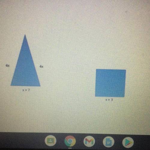 The triangle and square have equal perimeters. What is the perimeter of the triangle?

A. 18
B. 4