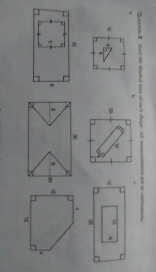 How do this math problem?

of shaded region shapesquestion 2)find the area of each shape.All measu