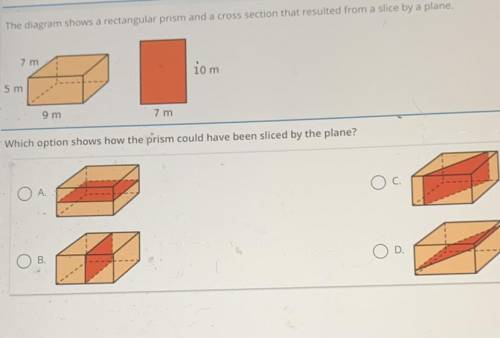 The diagram shows a rectangular prism and a cross section that resulted from a slice by a plane.