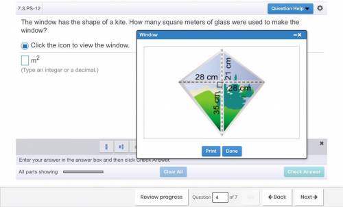 The window has the shape of a kite. How many square meters of glass were used to make the window ?