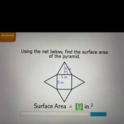 Using the net below, find the surface area

of the pyramid.
20. s
5 in.
15 in.
Surface Area
=
[?]