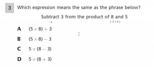 Hey, if you can help I would love it.
Subtract 3 from the product of 8 and 5