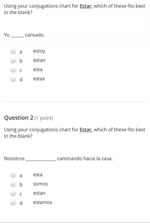Fill in the blanks with the conjugations estar