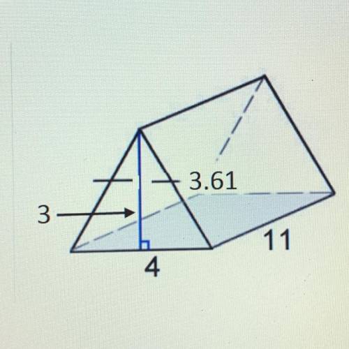 Find the total surface area of the triangular prism.

ANSWER CHOICES:
116.42
135.42
123.42
178.42