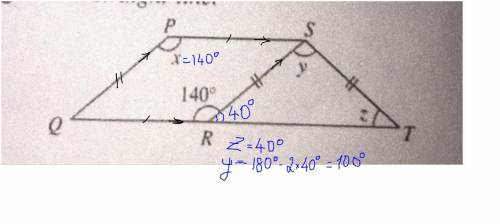 in the diagram, PQRS is a parallelogram. QRT is a straight line. Based on the diagram, state the val