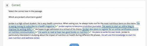 Which are Jordan’s short-term goals?

Jordan is a high school student. He is very health conscious
