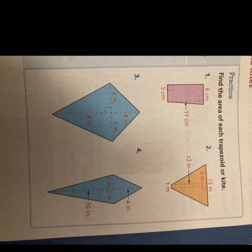 Find the area of each trapezoid or kite. (Can someone help me, I am very confused)?