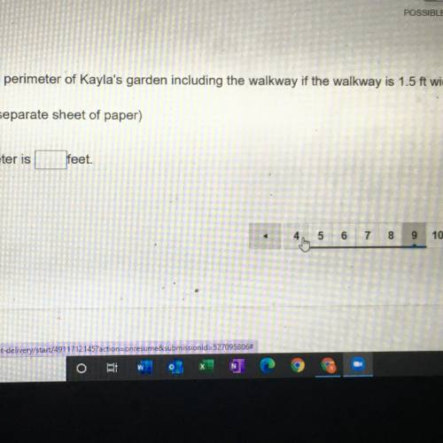 What is the total perimeter of Kayla's garden including the walkway if the walkway is 1.5 ft wide?