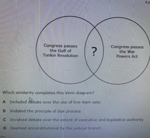 Which similarity completes this Venn diagram?

A-included debate over the use of line-item veto
B-