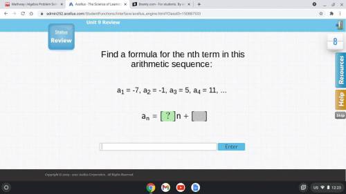 Find a formula for the nth term in this arithmetic sequence I neeeed help