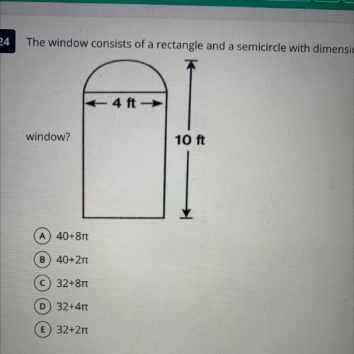 The window consists of a rectangle and a semicircle with dimensions as shown. What is the area, in