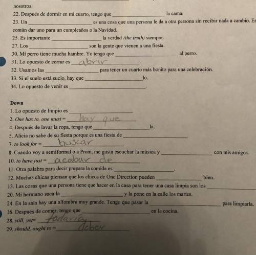 I need help with my Spanish homework. You need to answer the questions using the vocabulary gi