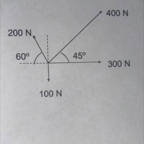 Determine the magnitude and direction of the resultant force of the following free body diagram.