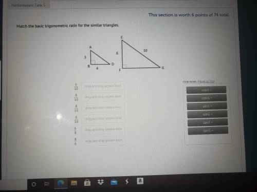 Match the basic trigonometric ratio for the similar triangles.
need help plis.