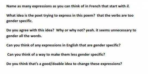 Answer the ones without answers already, please. this is french and english btw.
No links.