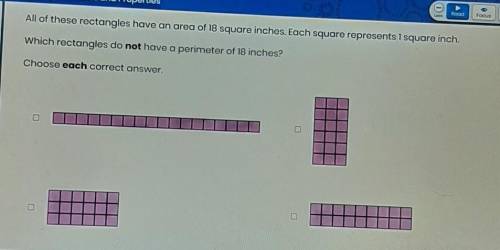 these rectangles have an area of 18 square inches. Each square represents 1 square inch. Which rect