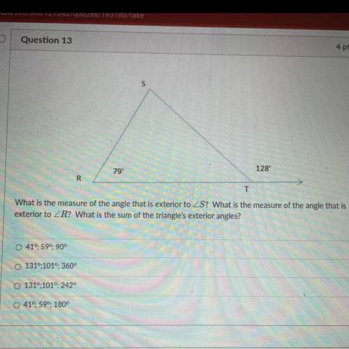 What is the measure of the angle that is exterior to S? What is the measure of the angle that is