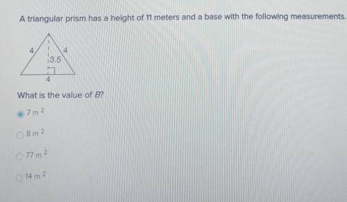 A triangular prism has a height of 11 meters and a base with the following measurements. All dimens