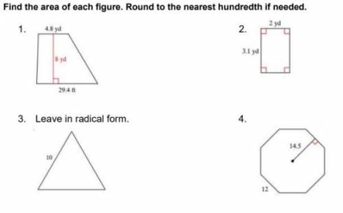 Find the area of each figure. Round to the nearest hundredth if needed.