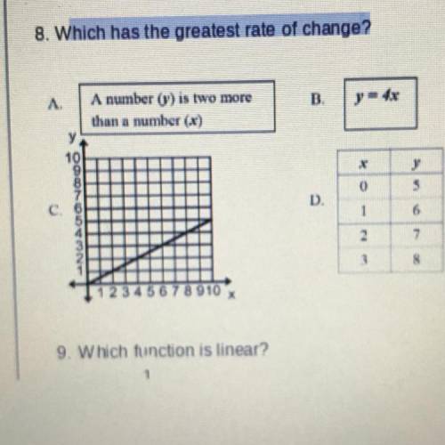 Which has the greatest rate of change plssss answerrr