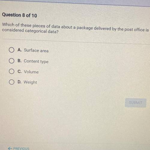 Which of these pieces of data about a package delivered by the post office is

considered categori