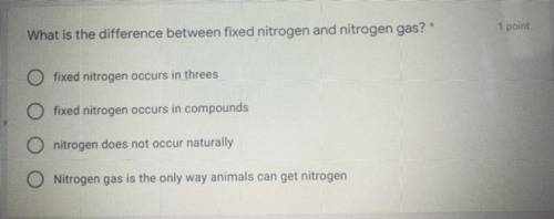 What is the difference between fixed nitrogen and nitrogen gas. Choices are in the picture.