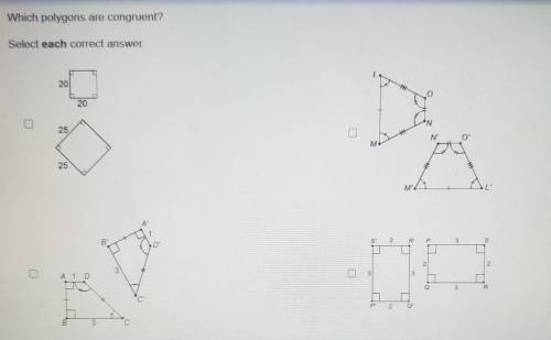 Which polygons are congruent? Select each correct answer.​