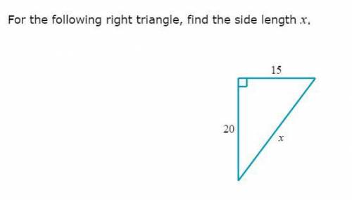 For the following right triangle, find the side length .