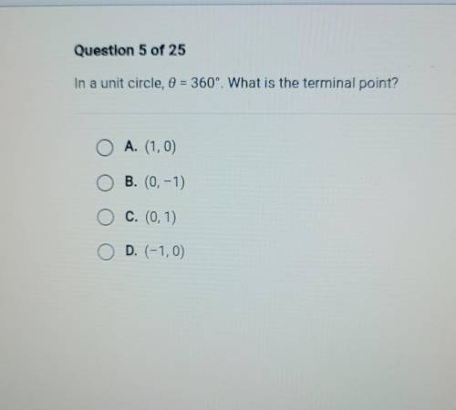 In a unit circle, 0 = 360°. What is the terminal point?​