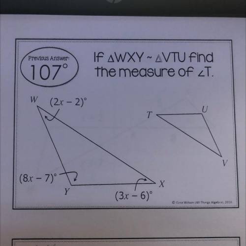 If wxy~ VTU find the measure of angle T
