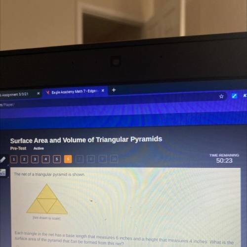 The net of a triangular pyramid is shown

Nordren to scale
Each triangle in the net has a base len