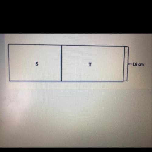 In the diagram, the length of S is 2/3 the length of T. If S has an area of 368 centimeters squared