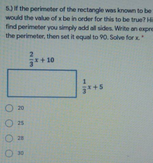if the perimeter of the rectangle was known to be 90 in what would the value of x be in order for t