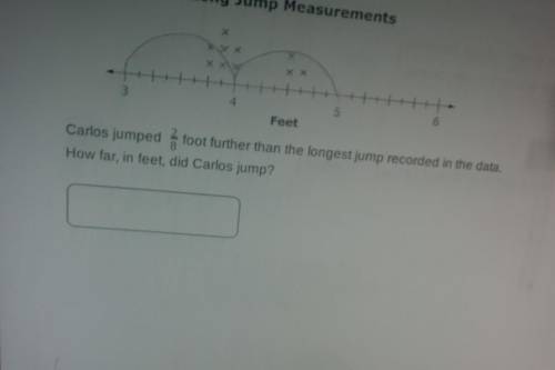 it says, carlos jumped 2/8 foot further than the longest jump recorded in the data. how far, in fee