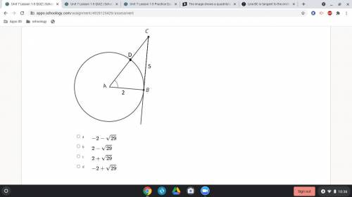 BC is tanget to the circle centered at A with a radius of 2. What is the length of CD?