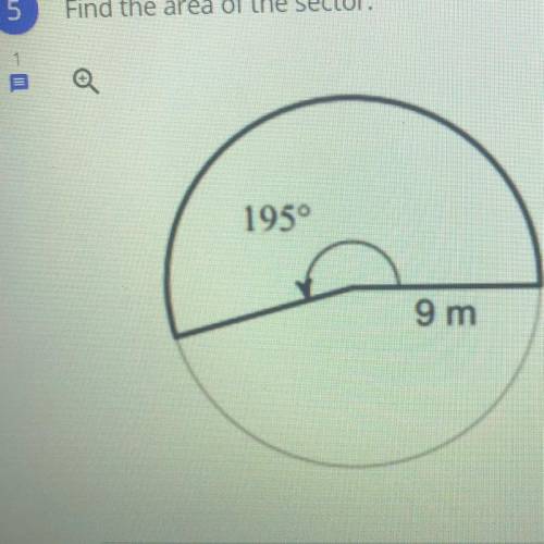 Find the area of the sector.
195°
9 m