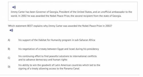 Which statement best explains why jimmy Carter was awarded the Nobel peace prize in 2002?