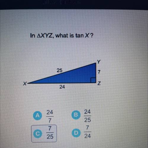 In AXYZ, what is tan X?
N
24
B
7