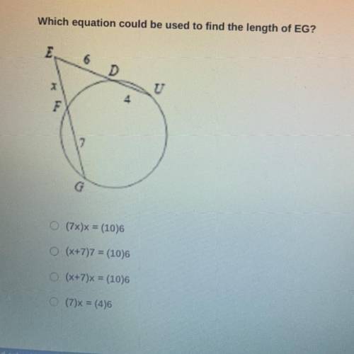 Which equation could be used to find the length of EG?