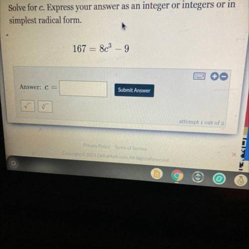 Solve for c. Express your answer as an integer or integers or in simple radical form .
