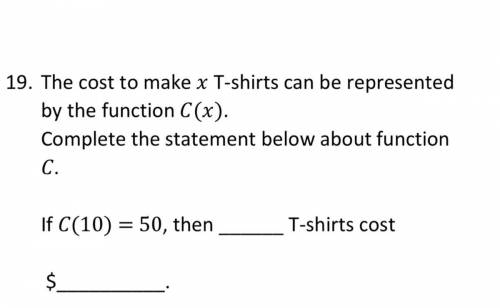 The cost to make T-shirts can be represented by the function ().

Complete the statement below abo