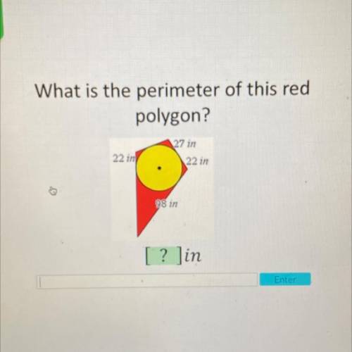 What is the perimeter of this red
polygon?
27 in
22 in
22 in
98 in
[ ? ] in